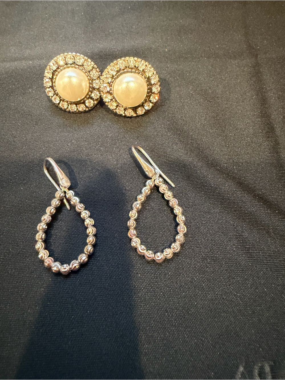 Gold-Tone Pearl & Crystal Studs and Beaded Teardrop Earrings Set